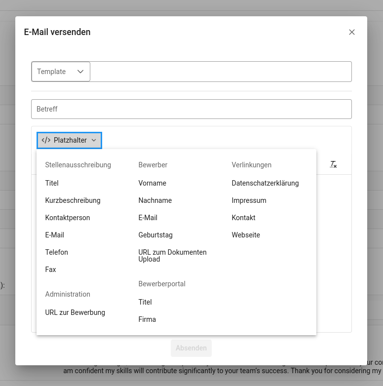 E-Mail Platzhalter Bewerber