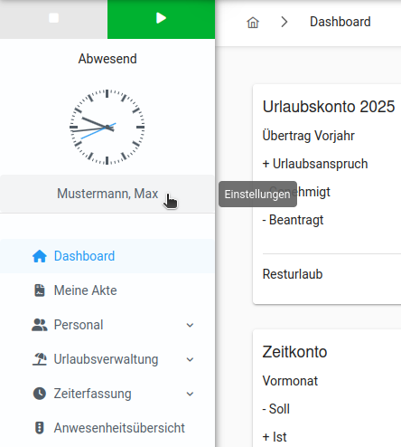 Einstellungen - Einstellungsfeld