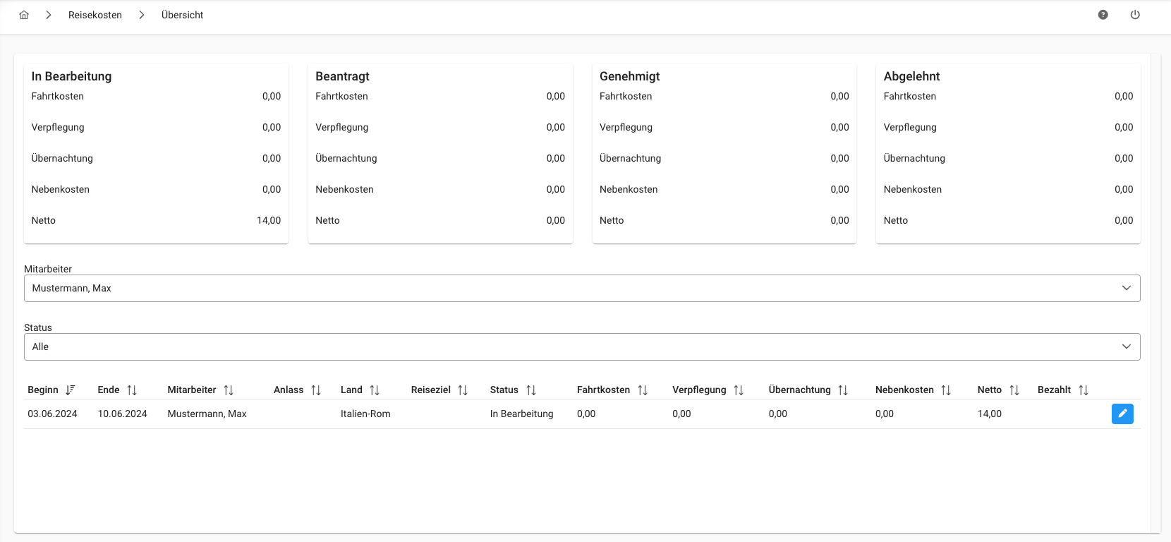 Reisekosten -Übersicht - Gesamtübersicht Reisekosten -Übersicht - Gesamtübersicht