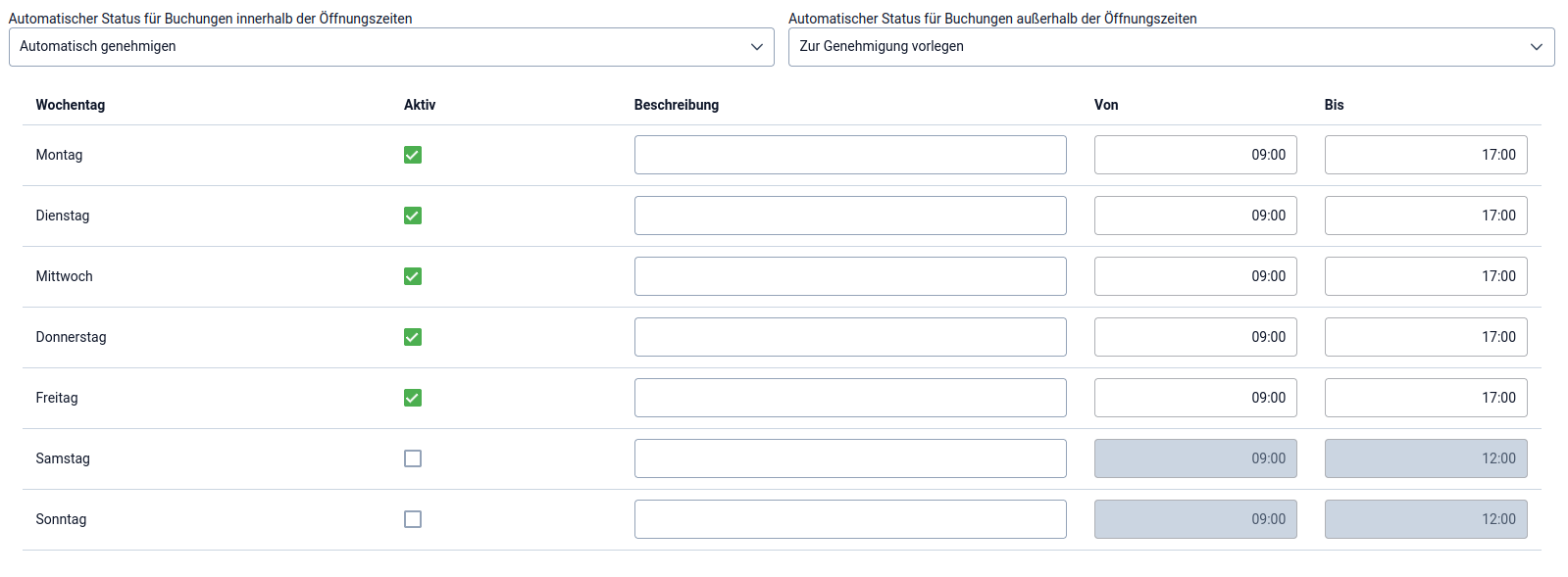 3 Buchungssystem - Öffnungszeiten 3 Buchungssystem - Öffnungszeiten