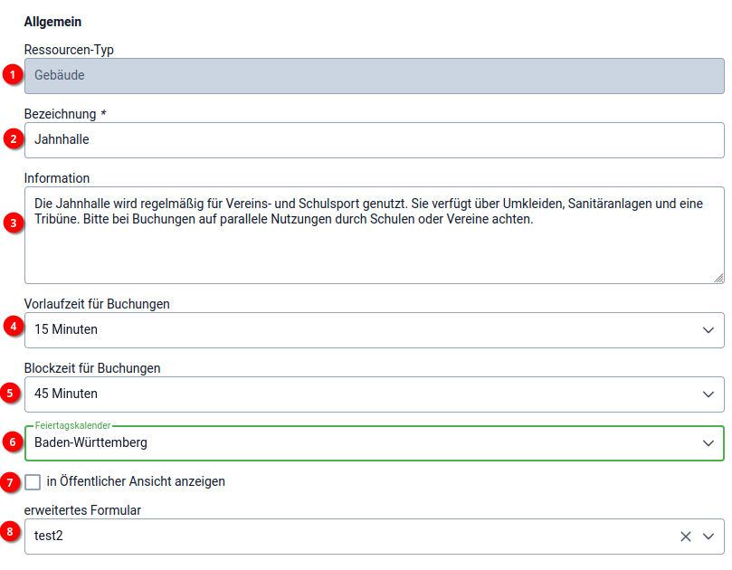 2 Buchungssystem - Ressource erstellen - Allgemein - Keine Öffentliche Ansicht 2 Buchungssystem - Ressource erstellen - Allgemein - Keine Öffentliche Ansicht