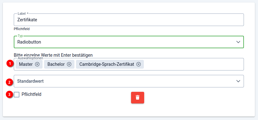 9 Buchungssystem - Formular erstellen - Feldeditor - Radiobutton