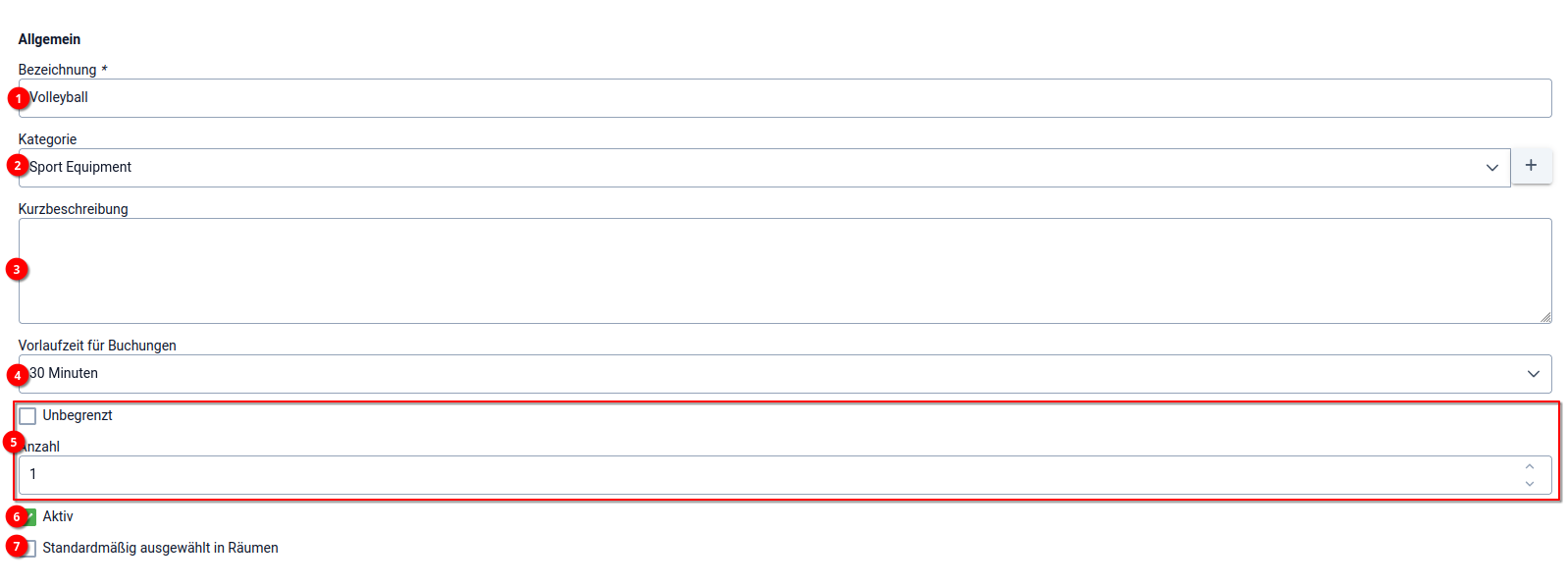 2 Buchungssystem - Buchbare Ausstattungen erstellen - Allgemein 2 Buchungssystem - Buchbare Ausstattungen erstellen - Allgemein