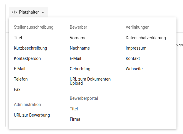 E-Mail Platzhalter Administration E-Mail Platzhalter Administration