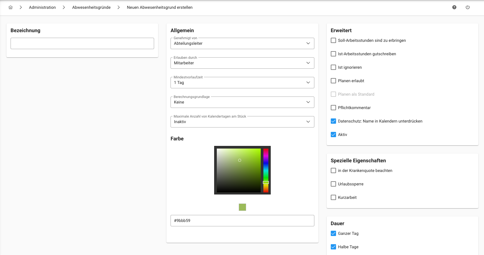 Abwesenheitsgründe - Neu - Übersicht Abwesenheitsgründe - Neu - Übersicht