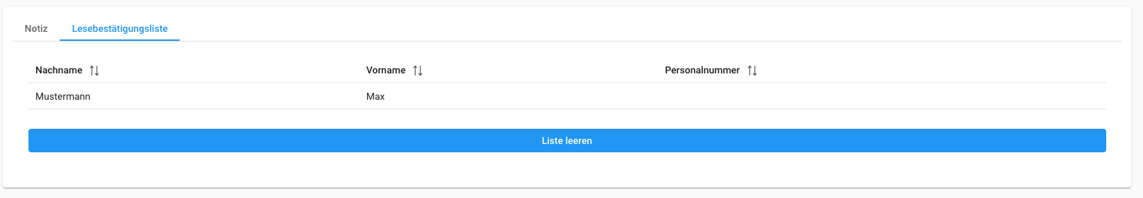 Notiz - Lesebestätigungsliste Notiz - Lesebestätigungsliste