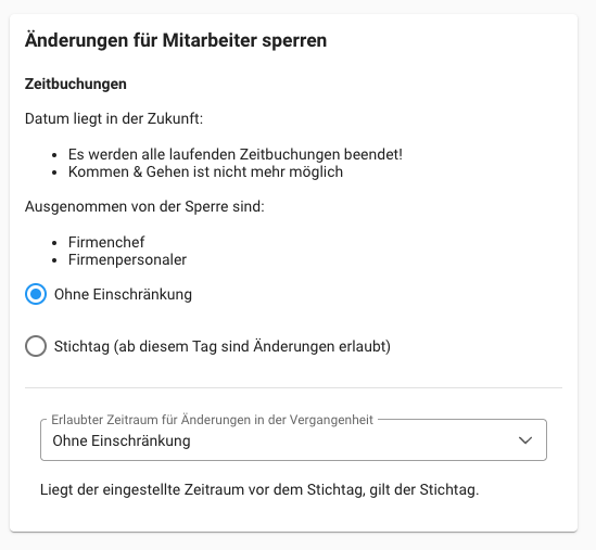 Zeiterfassung - Änderungen für Mitarbeiter sperren