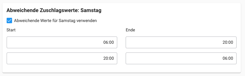 Zuschläge - Abweichende Zuschlagswerte Samstag Zuschläge - Abweichende Zuschlagswerte Samstag