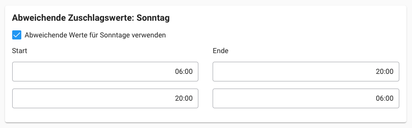 Zuschläge - Abweichende Zuschlagswerte Sonntag Zuschläge - Abweichende Zuschlagswerte Sonntag