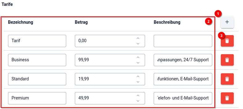 5 Buchungssystem - Ressource erstellen - Allgemein - Tarife