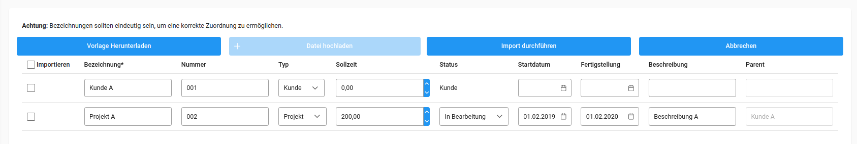Projekte _ Kunden - Import